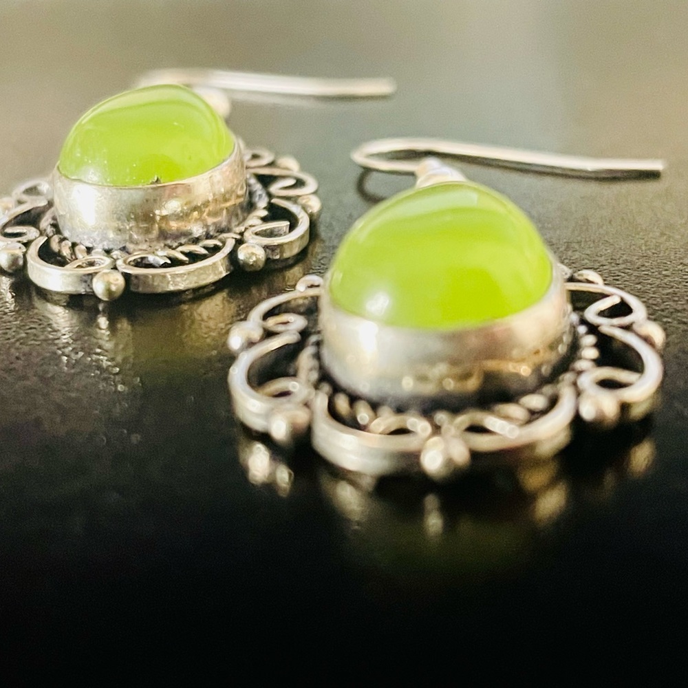 Silver and Lime Green Boho Earrings, NWOT - Picture 4 of 15
